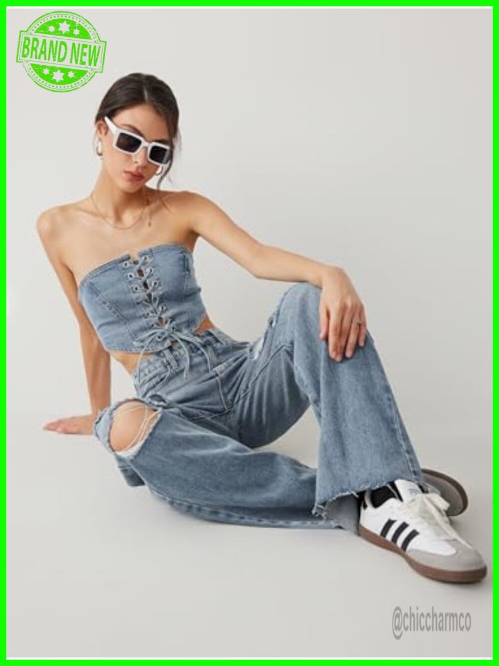 High Waisted Ripped Straight Leg Jeans Distressed Baggy Denim Pants - Picture 5 of 6